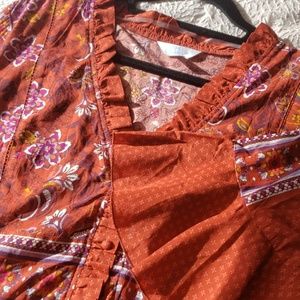 Boho Mix Print Peasant Top